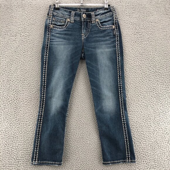 Silver Jeans Womens 26 Suki Mid Capri Blue Fluid Denim Contrast Stitch Stretch - Picture 1 of 13